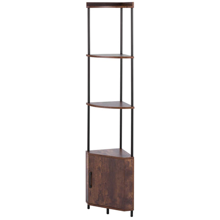 5-Tier Corner Shelf with LED Lights and Doors, Rustic Brown