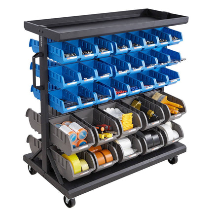 5-Tier Double-Sided Rolling Bin Rack, 68 Bins