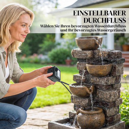 Fontaine de jardin à 5 niveaux avec éclairage LED et pompe réglable