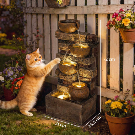 Fontaine de jardin à 5 niveaux avec éclairage LED et pompe réglable