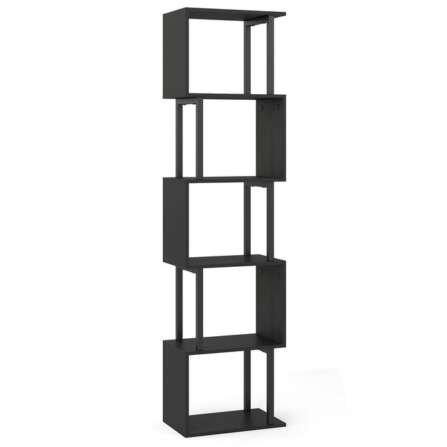 Étagère géométrique à 5 niveaux avec système anti-basculement, noire