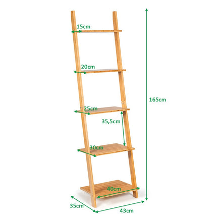 5-stöckiges Leiterregal aus Bambus schmales Bücherregal Standregal 43 x 35 x 165 cm Natur