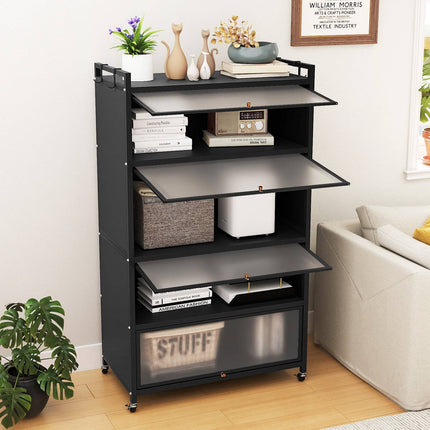 Armoire de cuisine métallique à 5 niveaux avec portes et roulettes