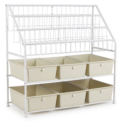 Étagère de rangement métallique à 5 niveaux avec tiroirs et paniers - Blanche