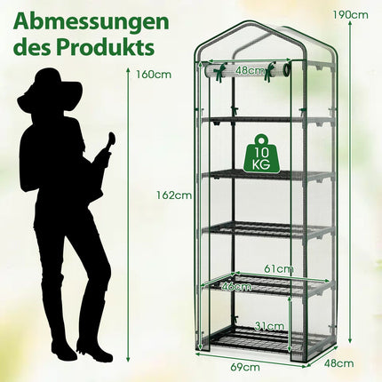 Mini-serre à 5 niveaux avec bâche en PE et porte enroulable