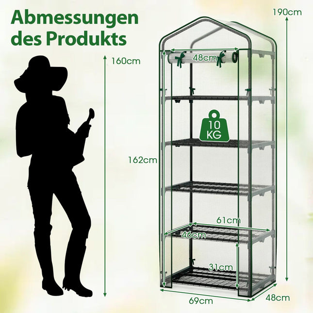Mini-serre à 5 niveaux avec bâche en PE et porte enroulable
