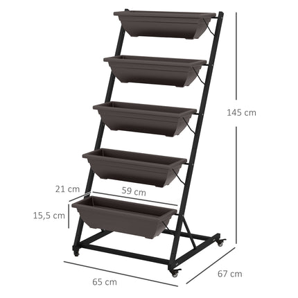 5-stöckiger Pflanzenständer mit Rollen, 145 cm hoch, Stahl