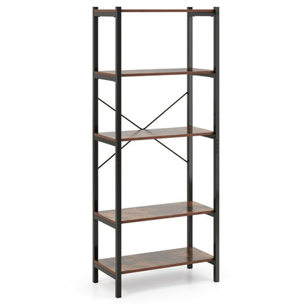 Bibliothèque en bois à 5 niveaux avec cadre en métal, 66 x 34 x 161 cm