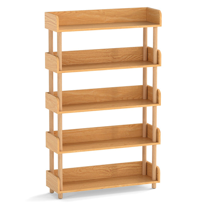 Bibliothèque en bois à 5 niveaux avec étagères ouvertes et traverses latérales