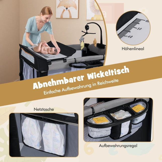 5-in-1 Babybett mit Matratze, Wickeltisch, Spieluhr