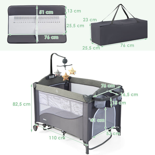 5-in-1 Babybett mit Matratze, Wickeltisch, Spielbogen