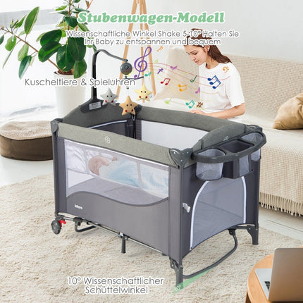 5-in-1 Babybett mit Matratze, Wickeltisch, Spielbogen