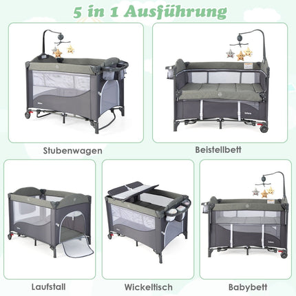 5-in-1 Babybett mit Matratze, Wickeltisch, Spielbogen
