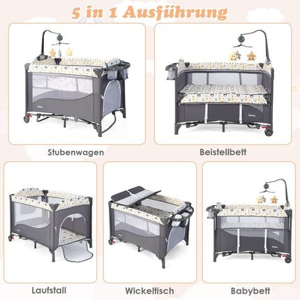 Lit bébé 5 en 1 avec matelas, table à langer et arche de jeux