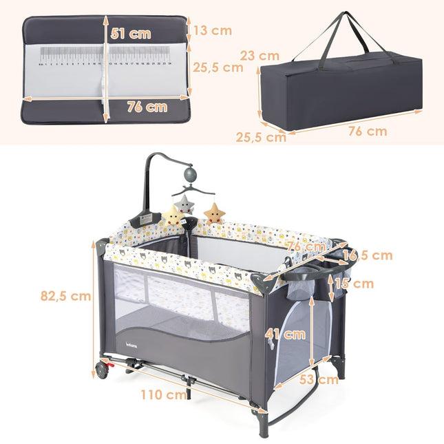 5-in-1 Babybett mit Matratze, Wickeltisch, Spielbogen