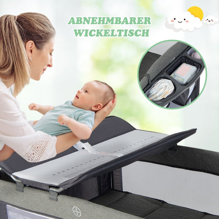 5-in-1 Babybett mit Matratze, Wickeltisch, Spielbogen