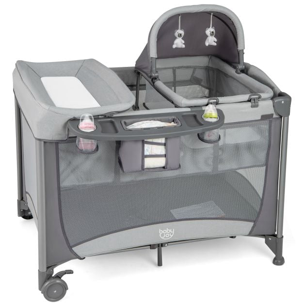 5-in-1 Babyreisebett Laufstall mit Wickeltisch, Grau