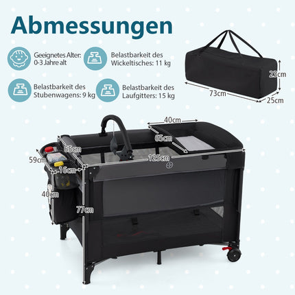 5-in-1 Babyreisebett mit Matratze und Wickeltisch