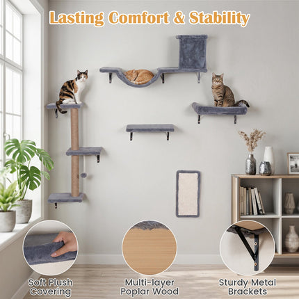 5-in-1 Katzenkletterwand mit Baum, Haus und Brücke – Grau