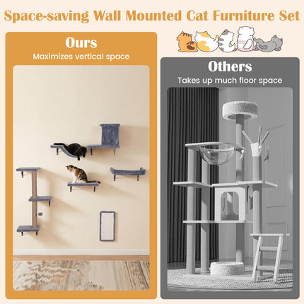 5-in-1 Katzenkletterwand mit Baum, Haus und Brücke – Grau