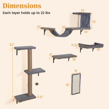 5-in-1 Katzenkletterwand mit Baum, Haus und Brücke – Grau