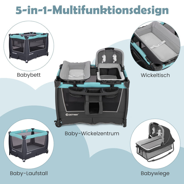 5-in-1 faltbares Babybett mit Wiege und Wickelauflage