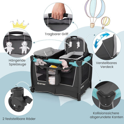 Lit bébé pliable 5 en 1 avec berceau et matelas à langer