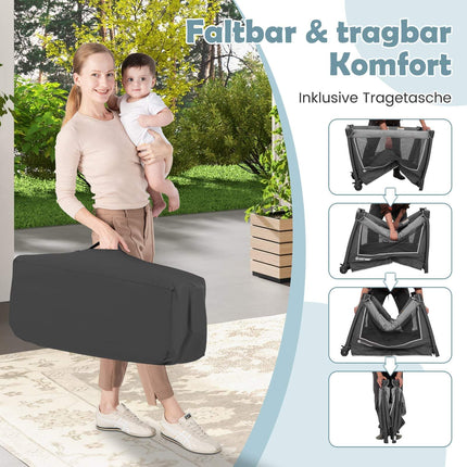 Lit bébé pliable 5 en 1 avec berceau et matelas à langer