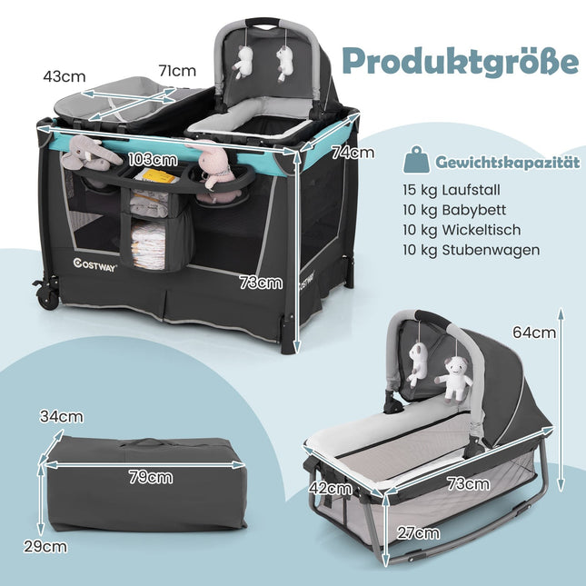 5-in-1 faltbares Babybett mit Wiege und Wickelauflage