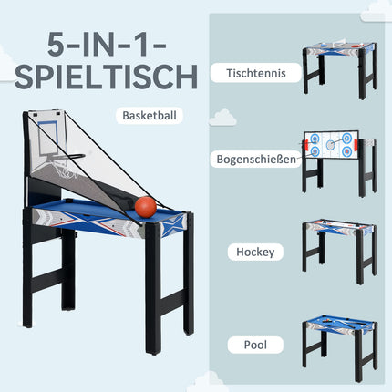 Table de jeu 5 en 1 : billard, tennis de table, hockey, basket-ball, tir à l'arc
