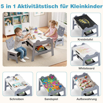 Table d'activités 5 en 1 pour enfants avec rangement, grise