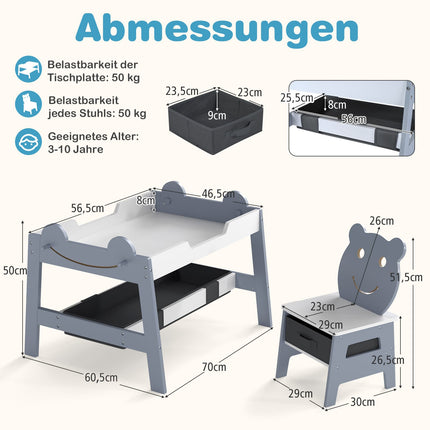 Table d'activités 5 en 1 pour enfants avec rangement, grise