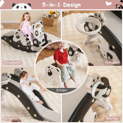 Ensemble 5 en 1 pour enfants avec toboggan et cheval à bascule et ballon de basket