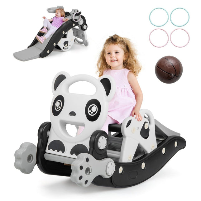 Ensemble 5 en 1 pour enfants avec toboggan et cheval à bascule et ballon de basket