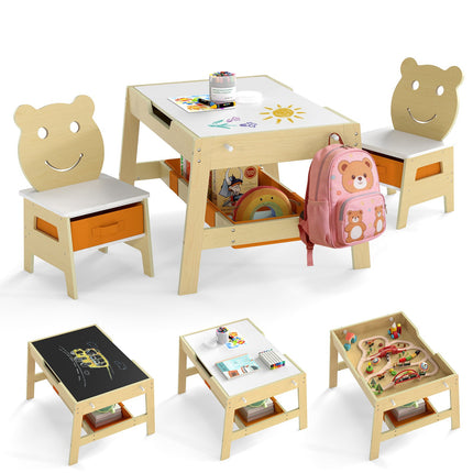 Ensemble table et chaises pour enfants 5 en 1 avec tableau noir et rangement