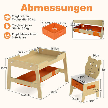 Ensemble table et chaises pour enfants 5 en 1 avec tableau noir et rangement