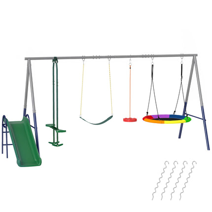 Aire de jeux extérieure 5 en 1 avec toboggan et balançoires pour enfants