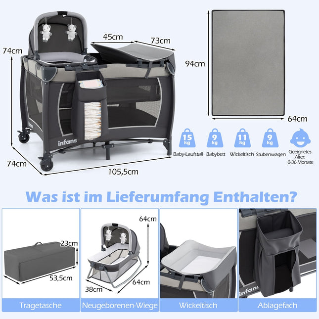 Lit bébé portable 5 en 1 avec table à langer et berceau