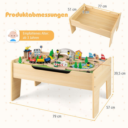 Ensemble de table de train en bois 5 en 1 avec plateau réversible