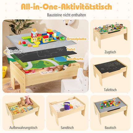 Ensemble de table de train en bois 5 en 1 avec plateau réversible