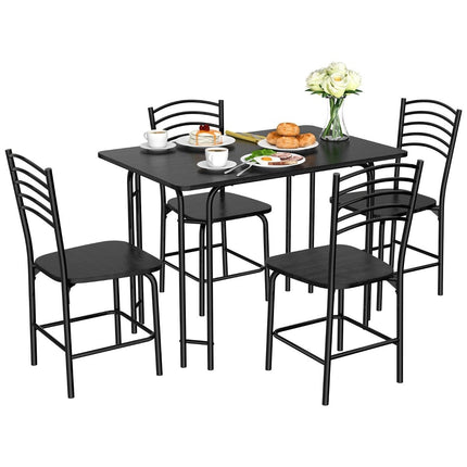 Ensemble de table à manger 5 pièces table de cuisine rectangulaire avec 4 chaises groupe de salle à manger structure en métal groupe de sièges table de salle à manger 4 personnes gain de place noir