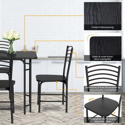 Ensemble de table à manger 5 pièces table de cuisine rectangulaire avec 4 chaises groupe de salle à manger structure en métal groupe de sièges table de salle à manger 4 personnes gain de place noir