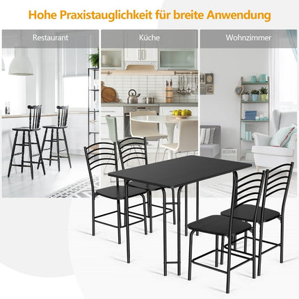 Ensemble de table à manger 5 pièces table de cuisine rectangulaire avec 4 chaises groupe de salle à manger structure en métal groupe de sièges table de salle à manger 4 personnes gain de place noir
