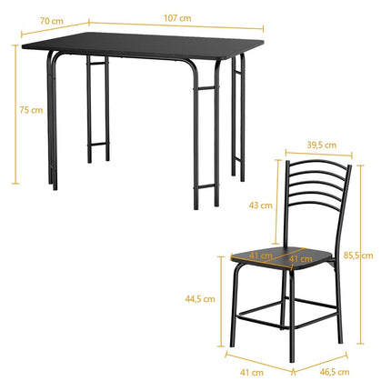 Ensemble de table à manger 5 pièces table de cuisine rectangulaire avec 4 chaises groupe de salle à manger structure en métal groupe de sièges table de salle à manger 4 personnes gain de place noir
