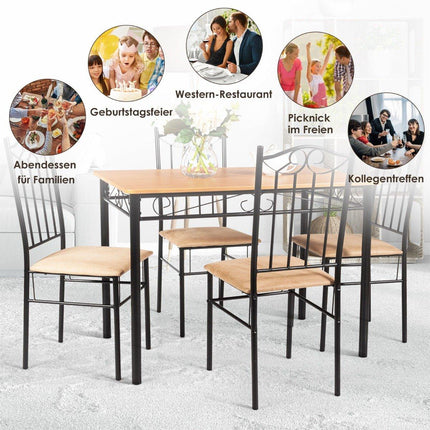 5-teiliges Esstisch-Set mit 4 gepolsterten Stühlen Essgruppe für Esszimmer Küche