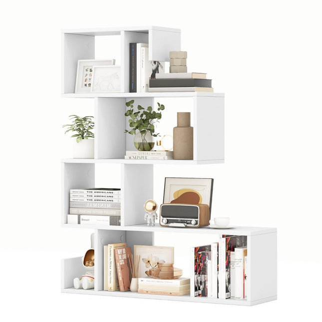 Bibliothèque 5 niveaux étagère de rangement géométrique avec compartiments ouverts 80 x 22 x 100 cm blanc