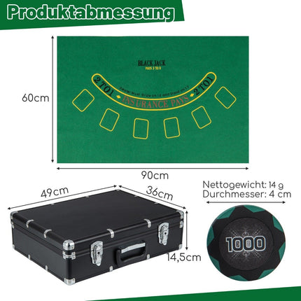 Coffret de 600 jetons de poker avec étui - Jetons en argile de 14 g