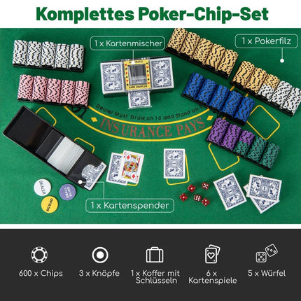Coffret de 600 jetons de poker avec étui - Jetons en argile de 14 g