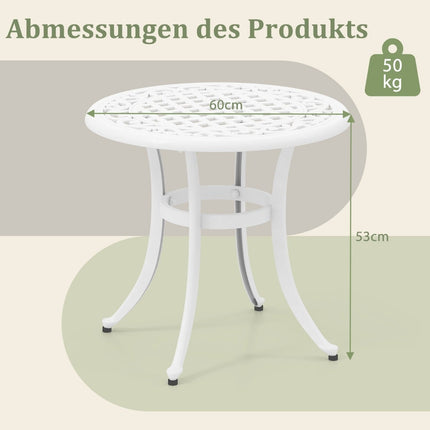 60 cm Runder Terrassentisch aus Aluminiumguss – Verstellbare Füße