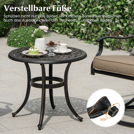 60 cm runder Terrassentisch aus Aluminiumguss mit verstellbaren Füßen